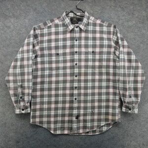 1990s RRL Ralph Lauren 3-Star Plaid Flannel Shirt Large Gray Red Distressed